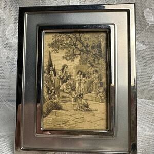 Vintage Silver Picture Frame Jesus Children Artwork Small Neutral Art